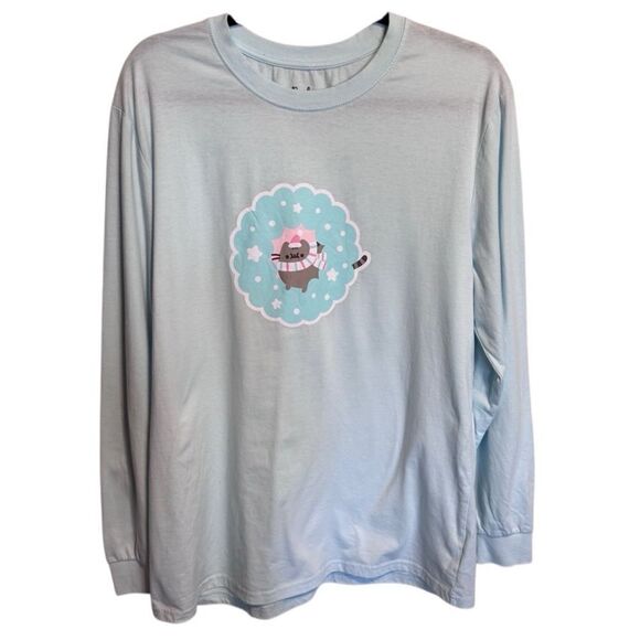 Pusheen- Light Blue Screen Print Cat Lover Long Sleeve T Shirt, Size Large - Picture 8 of 8